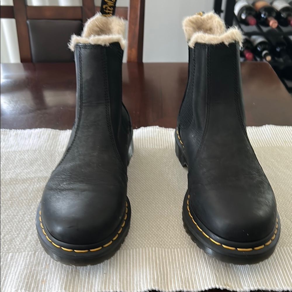 Dr. Martens Chelsea Black Ankle Boots with Fur Lining